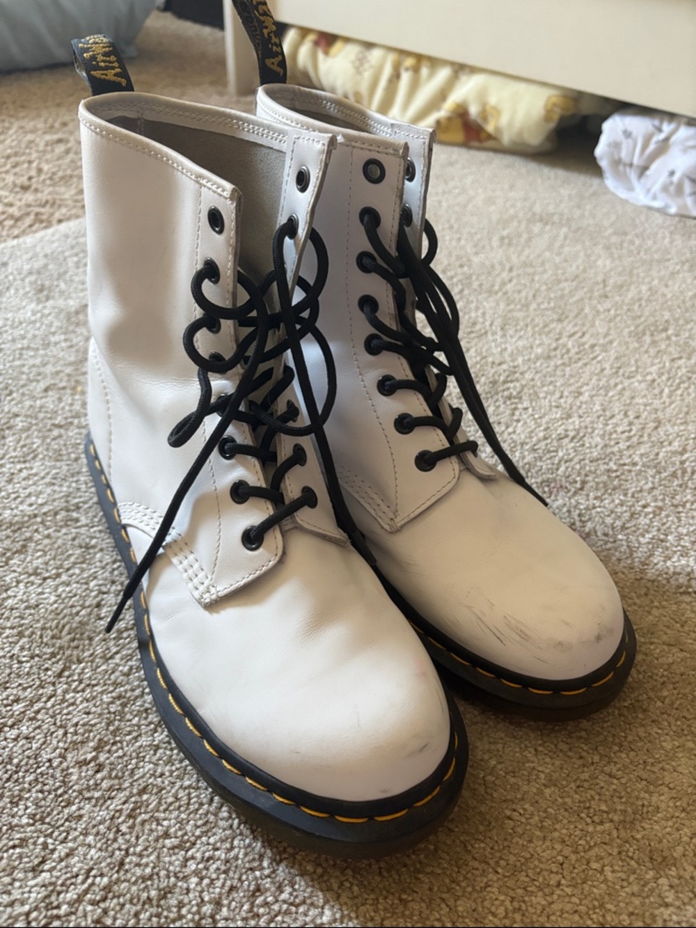 Dr. Martens White Lace-Up Leather Combat Boots - Unbranded